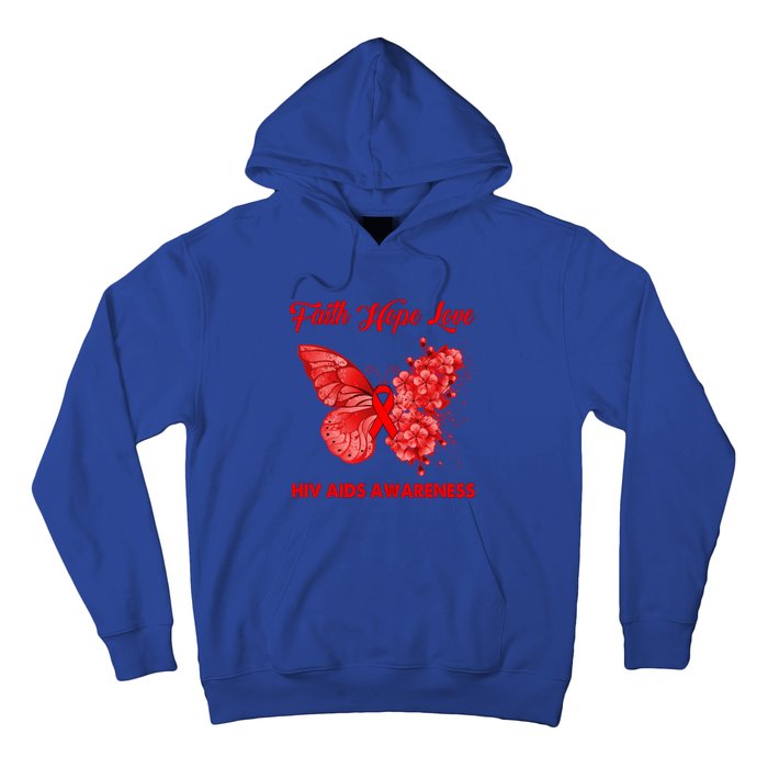 Butterfly Faith Hope Love Red Ribbon Hiv Aids Day Warrior Gift Hoodie