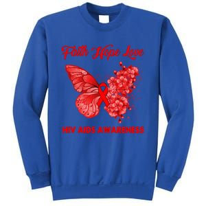 Butterfly Faith Hope Love Red Ribbon Hiv Aids Day Warrior Gift Sweatshirt