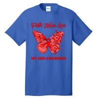 Butterfly Faith Hope Love Red Ribbon Hiv Aids Day Warrior Gift Tall T-Shirt