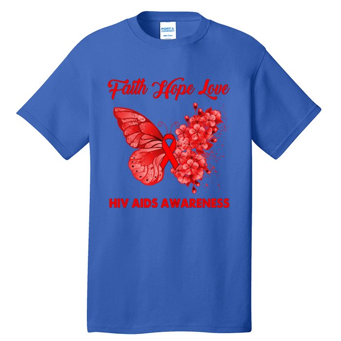 Butterfly Faith Hope Love Red Ribbon Hiv Aids Day Warrior Gift Tall T-Shirt