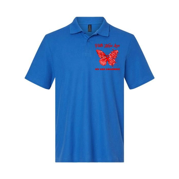 Butterfly Faith Hope Love Red Ribbon Hiv Aids Day Warrior Gift Softstyle Adult Sport Polo