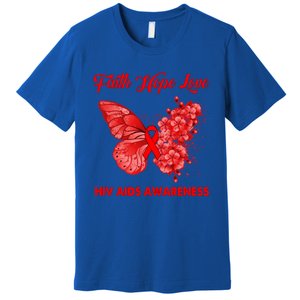 Butterfly Faith Hope Love Red Ribbon Hiv Aids Day Warrior Gift Premium T-Shirt