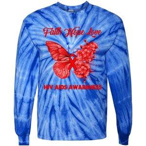 Butterfly Faith Hope Love Red Ribbon Hiv Aids Day Warrior Gift Tie-Dye Long Sleeve Shirt