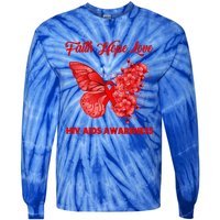 Butterfly Faith Hope Love Red Ribbon Hiv Aids Day Warrior Gift Tie-Dye Long Sleeve Shirt