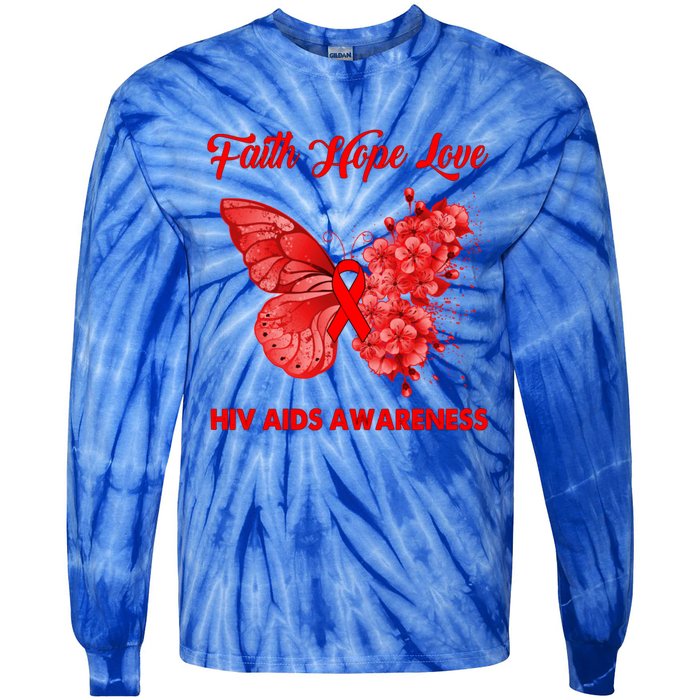 Butterfly Faith Hope Love Red Ribbon Hiv Aids Day Warrior Gift Tie-Dye Long Sleeve Shirt