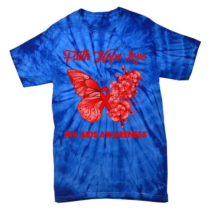 Butterfly Faith Hope Love Red Ribbon Hiv Aids Day Warrior Gift Tie-Dye T-Shirt