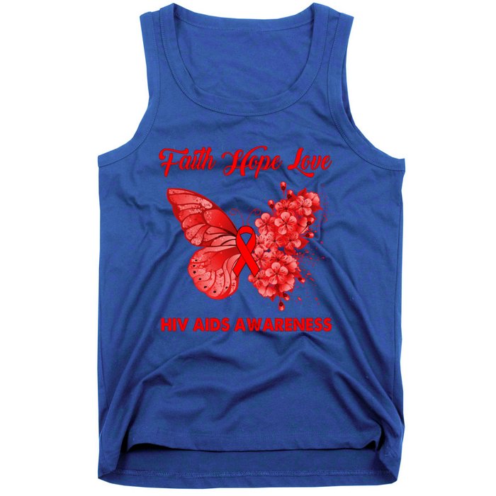 Butterfly Faith Hope Love Red Ribbon Hiv Aids Day Warrior Gift Tank Top