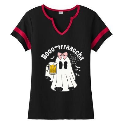 Booracha Funny Halloween Ghost Beer Design Borracha Ladies Halftime Notch Neck Tee