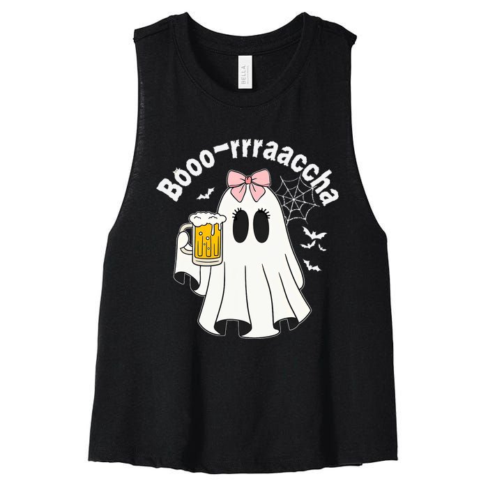 Booracha Funny Halloween Ghost Beer Design Borracha Women's Racerback Cropped Tank