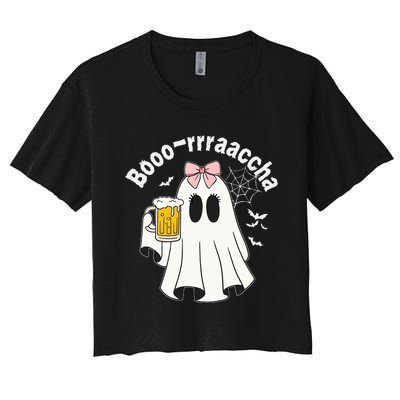 Booracha Funny Halloween Ghost Beer Design Borracha Women's Crop Top Tee