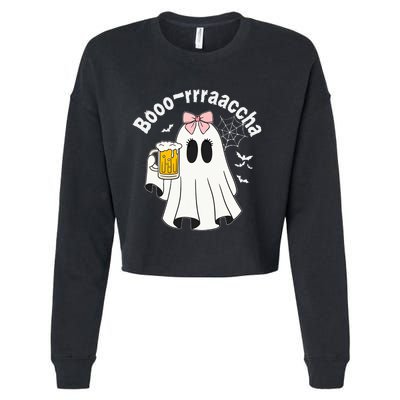 Booracha Funny Halloween Ghost Beer Design Borracha Cropped Pullover Crew