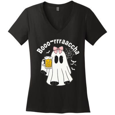 Booracha Funny Halloween Ghost Beer Design Borracha Women's V-Neck T-Shirt