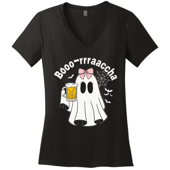 Booracha Funny Halloween Ghost Beer Design Borracha Women's V-Neck T-Shirt