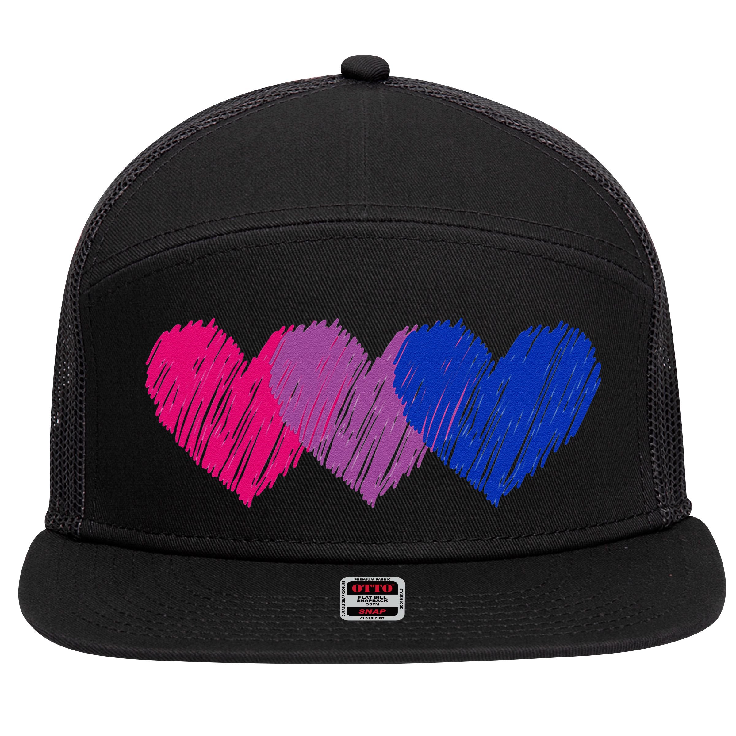 Bisexual Flag Hearts Love LGBT Bi Pride Co. 7 Panel Mesh Trucker Snapback Hat