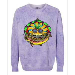 Black Fly Hippie Trout Retro 60s Fly Fishing Tenkara Peace Colorblast Crewneck Sweatshirt