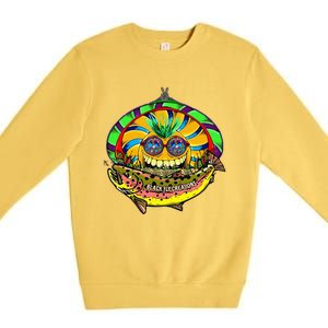 Black Fly Hippie Trout Retro 60s Fly Fishing Tenkara Peace Premium Crewneck Sweatshirt