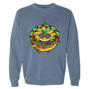 Black Fly Hippie Trout Retro 60s Fly Fishing Tenkara Peace Garment-Dyed Sweatshirt