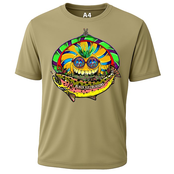 Black Fly Hippie Trout Retro 60s Fly Fishing Tenkara Peace Cooling Performance Crew T-Shirt