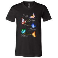 Butterfly Faith Hope Love Believe Dream V-Neck T-Shirt