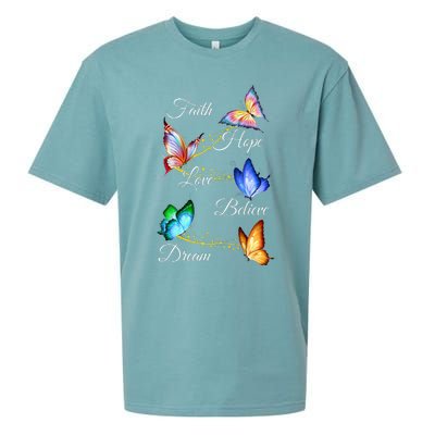 Butterfly Faith Hope Love Believe Dream Sueded Cloud Jersey T-Shirt