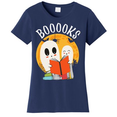 Boooks Funny Halloween Ghost Bookworm Spooky Season Reading Gift Women's T-Shirt