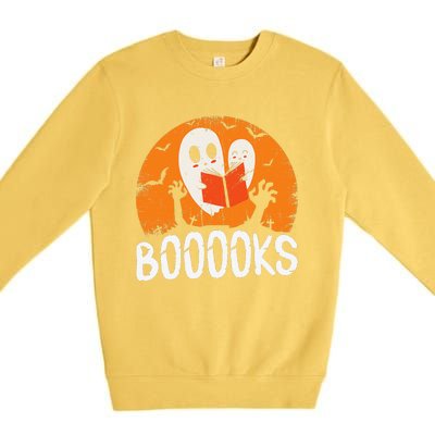 Boooks Funny Halloween Ghost Bookworm Spooky Season Reading Premium Crewneck Sweatshirt