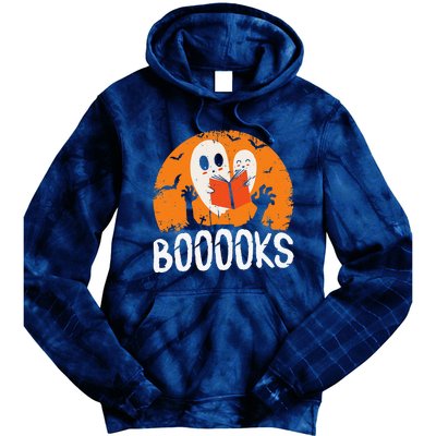 Boooks Funny Halloween Ghost Bookworm Spooky Season Reading Tie Dye Hoodie