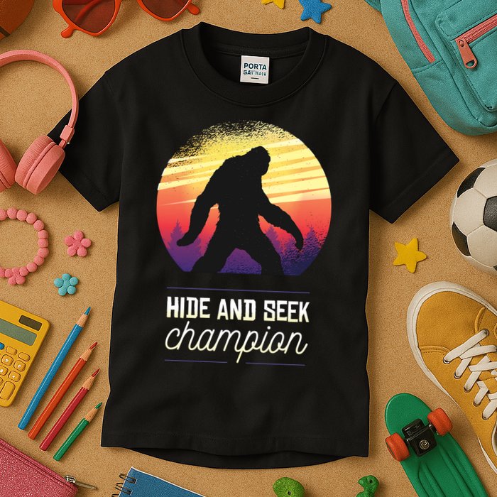 Big Foot Hide And Seek Champion Kids T-Shirt