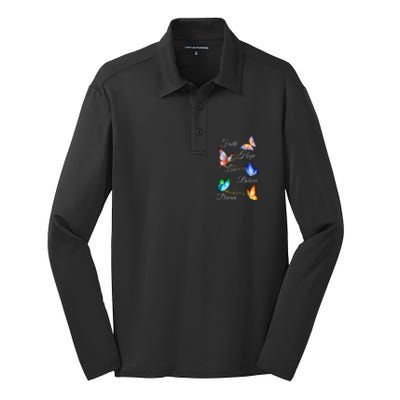 Butterfly Faith Hope Love Believe Dream Silk Touch Performance Long Sleeve Polo