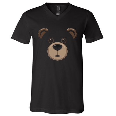 Bear Face Halloween Costume Brown Bear Animal V-Neck T-Shirt