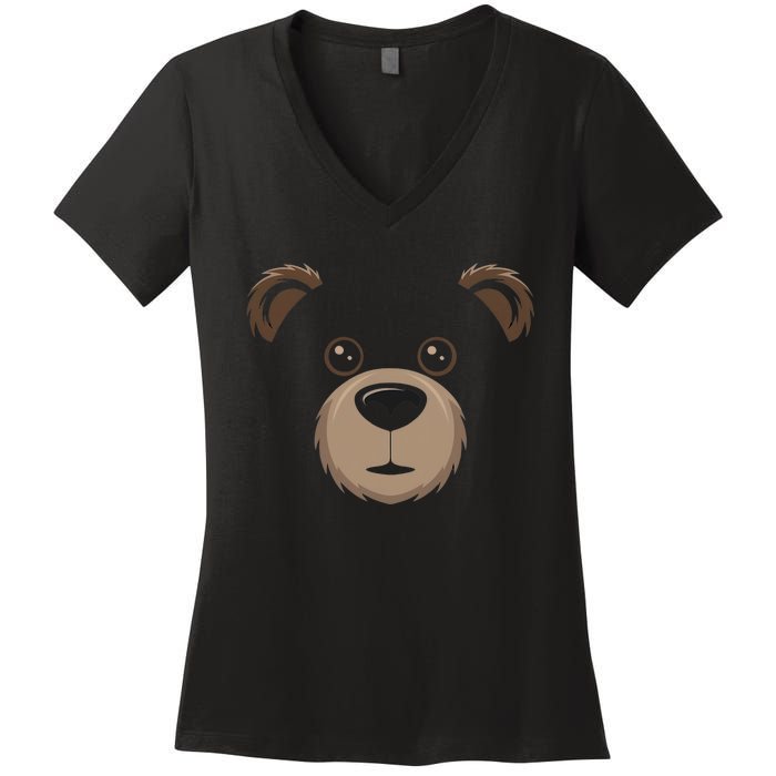 Bear Face Halloween Costume Brown Bear Animal Women's V-Neck T-Shirt