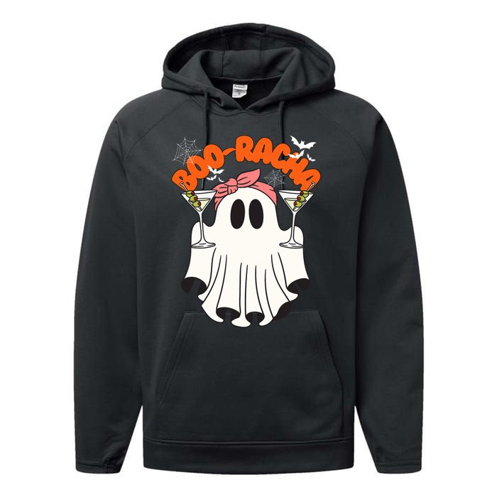 Booracha Funny Halloween Ghost Drinking Margarita Boo Racha Performance Fleece Hoodie