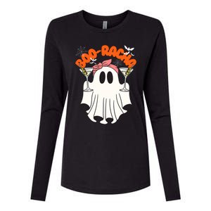 Booracha Funny Halloween Ghost Drinking Margarita Boo Racha Womens Cotton Relaxed Long Sleeve T-Shirt