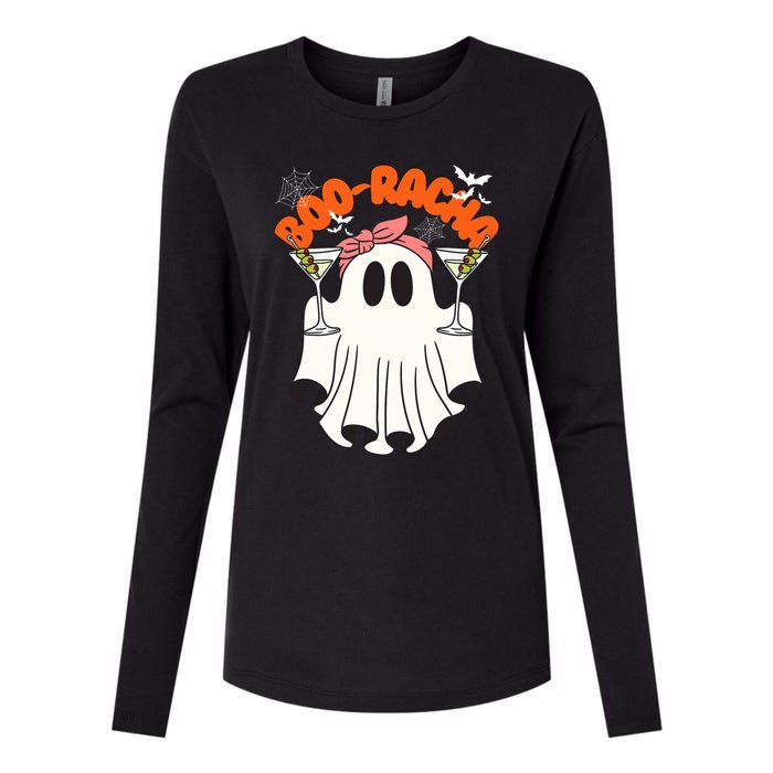 Booracha Funny Halloween Ghost Drinking Margarita Boo Racha Womens Cotton Relaxed Long Sleeve T-Shirt