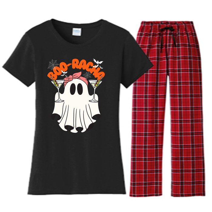 Booracha Funny Halloween Ghost Drinking Margarita Boo Racha Women's Flannel Pajama Set