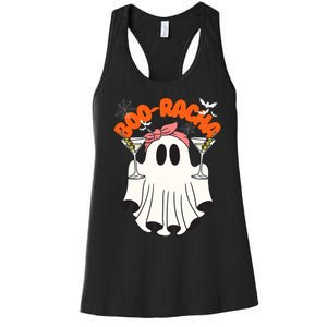 Booracha Funny Halloween Ghost Drinking Margarita Boo Racha Women's Racerback Tank