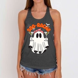 Booracha Funny Halloween Ghost Drinking Margarita Boo Racha Women's Knotted Racerback Tank