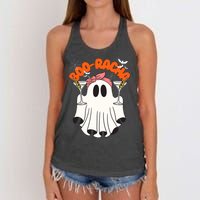 Booracha Funny Halloween Ghost Drinking Margarita Boo Racha Women's Knotted Racerback Tank