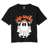 Booracha Funny Halloween Ghost Drinking Margarita Boo Racha Women's Crop Top Tee