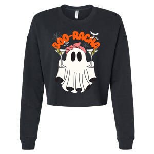 Booracha Funny Halloween Ghost Drinking Margarita Boo Racha Cropped Pullover Crew