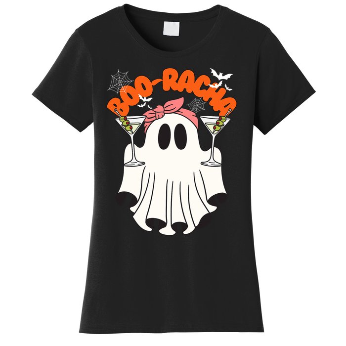 Booracha Funny Halloween Ghost Drinking Margarita Boo Racha Women's T-Shirt