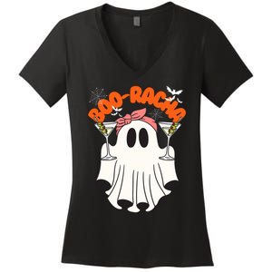 Booracha Funny Halloween Ghost Drinking Margarita Boo Racha Women's V-Neck T-Shirt