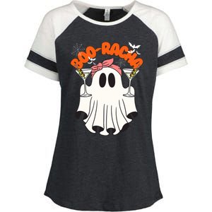 Booracha Funny Halloween Ghost Drinking Margarita Boo Racha Enza Ladies Jersey Colorblock Tee