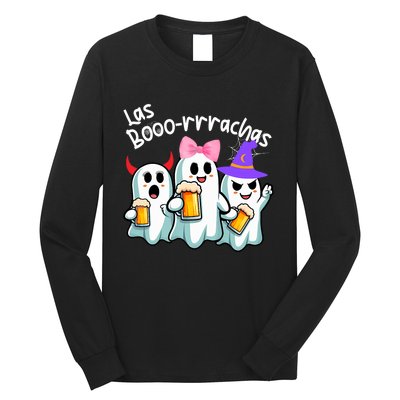 Boorachas Funny Halloween Ghost Drinking Margarita Boo Racha Long Sleeve Shirt