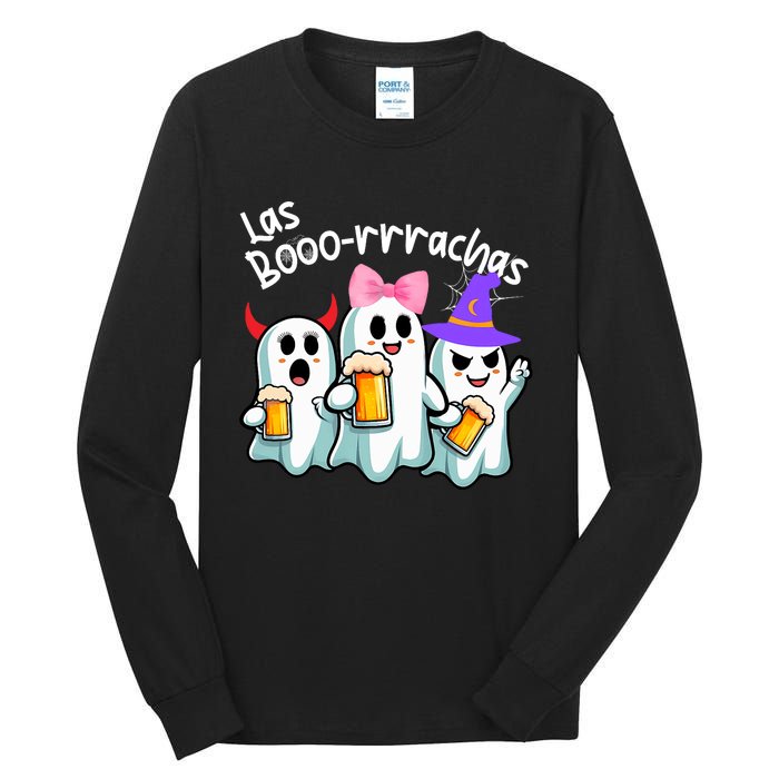 Boorachas Funny Halloween Ghost Drinking Margarita Boo Racha Tall Long Sleeve T-Shirt