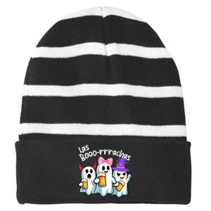 Boorachas Funny Halloween Ghost Drinking Margarita Boo Racha Striped Beanie with Solid Band