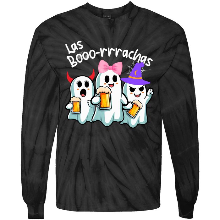 Boorachas Funny Halloween Ghost Drinking Margarita Boo Racha Tie-Dye Long Sleeve Shirt