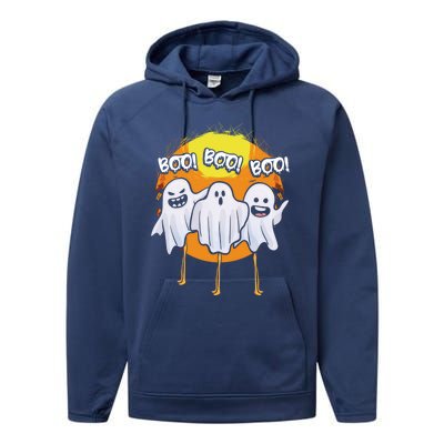 Boo Flamingos Halloween Pink Flamingo Scary Ghost Lover Funny Gift Performance Fleece Hoodie