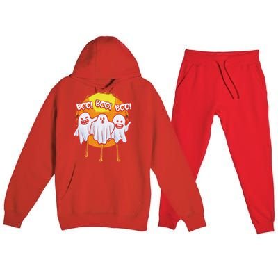 Boo Flamingos Halloween Pink Flamingo Scary Ghost Lover Funny Gift Premium Hooded Sweatsuit Set