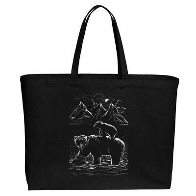 Bear Family In The Wild Cotton Canvas Jumbo Tote